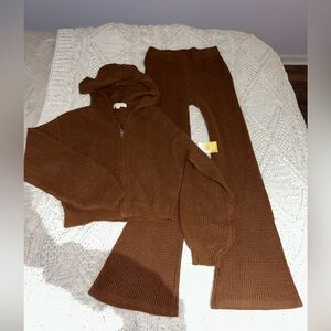 NWT Sugar Moon Brown Knit Hoodie and Pants Set (2PC SET!) (BOTH PARTS SIZE M)